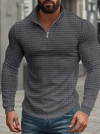 Domenico | Pullover da uomo con mezza zip, motivo a coste, collo alla coreana e maniche lunghe