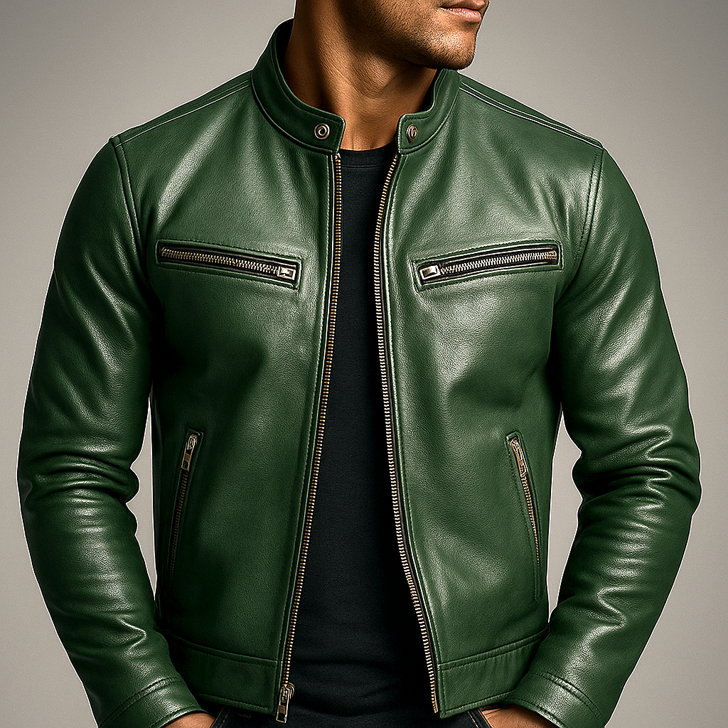Men's Vintage-Style Zip-Front Collared Jacket original photo 1