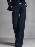 Women's Navy Pinstripe Double-Breasted Blazer and Trousers Suit - original product view 2