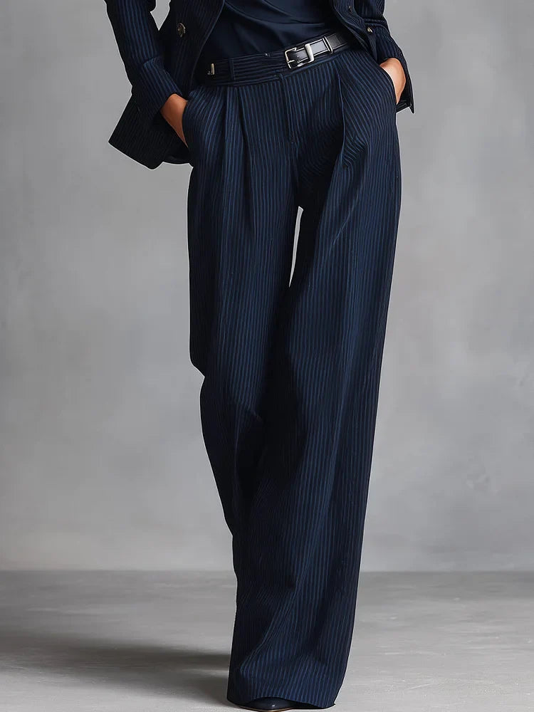 Women's Navy Pinstripe Double-Breasted Blazer and Trousers Suit - original product view 2