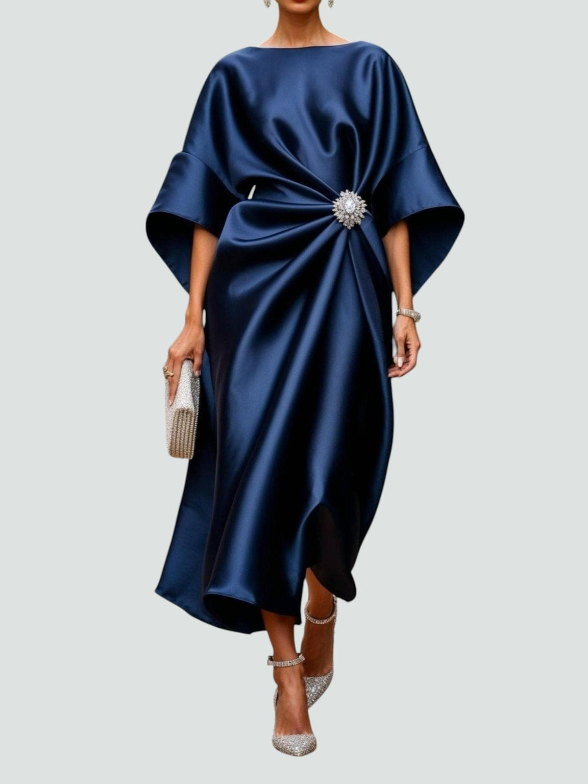Women's Draped Maxi Gown with Brooch and Cape Sleeves – original product photo 1