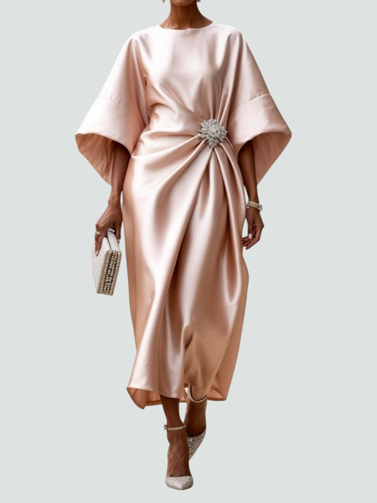 Women's Draped Maxi Gown with Brooch and Cape Sleeves – original product photo 5