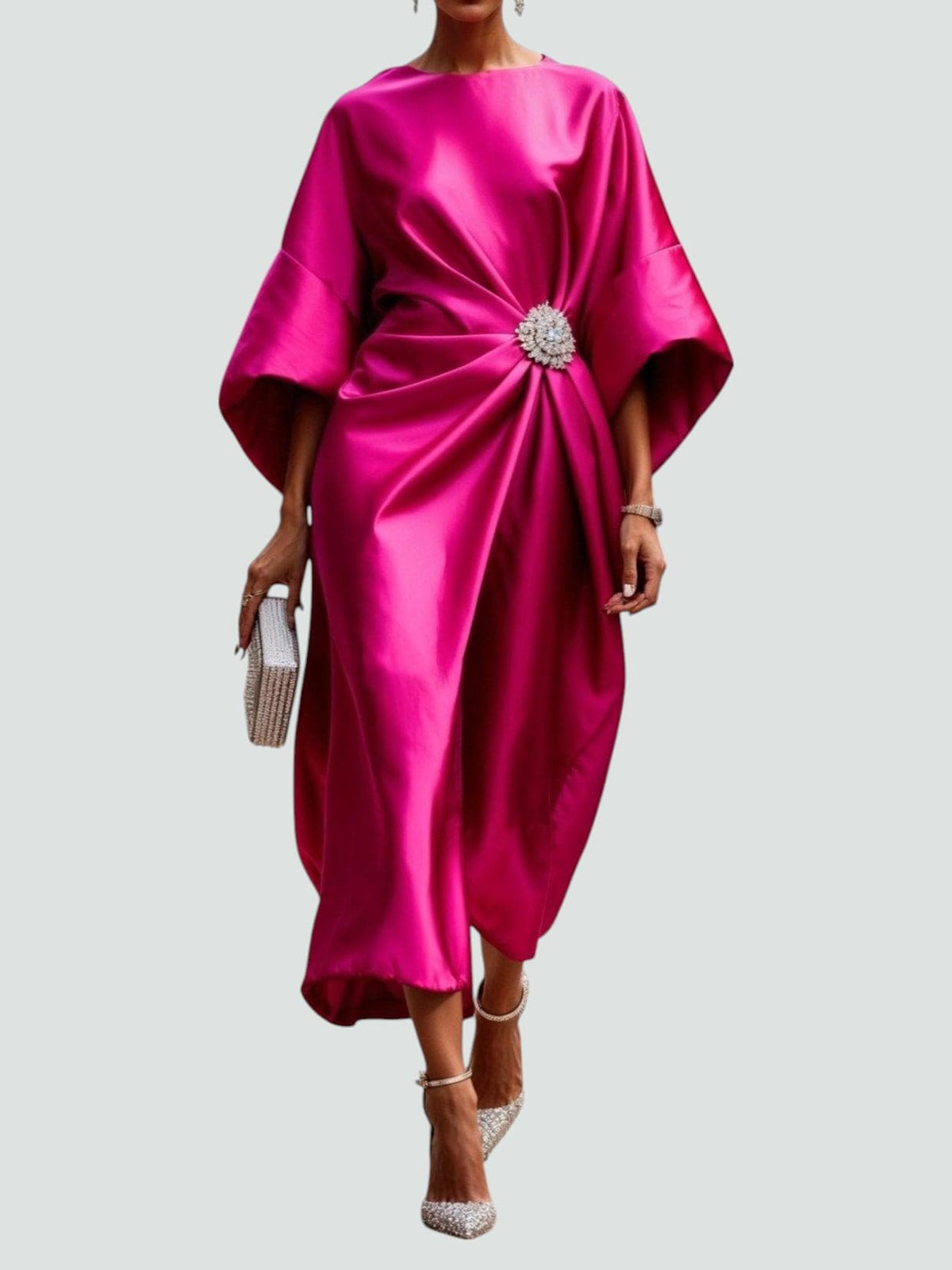 Women's Draped Maxi Gown with Brooch and Cape Sleeves – original product photo 4