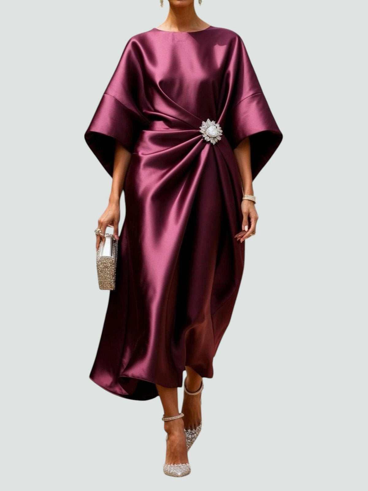 Women's Draped Maxi Gown with Brooch and Cape Sleeves – original product photo 2
