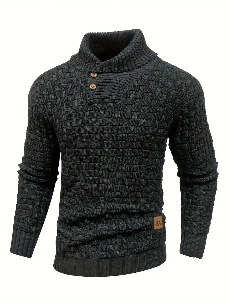 Davide | Pullover da uomo con collo a imbuto, maglia testurizzata, abbottonatura e vestibilità slim