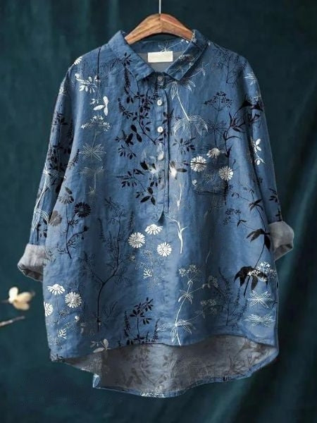 Livia | Women's Lightweight Floral-Print Blouse – Dark Blue