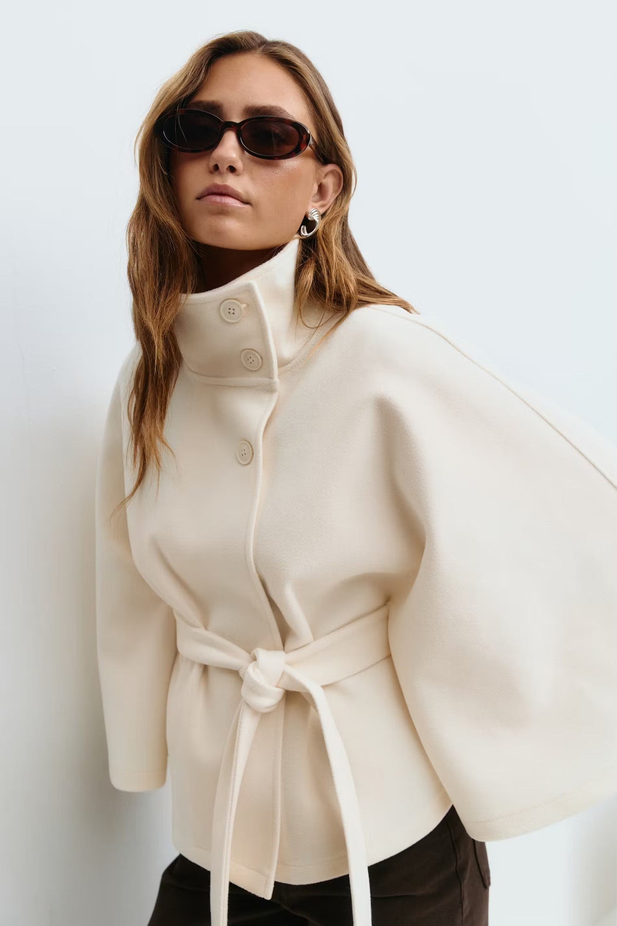 Ginevra | Women's High-Collar Belted Cape-Style Coat original photo 1