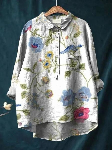 Livia | Women's Lightweight Floral-Print Blouse – White