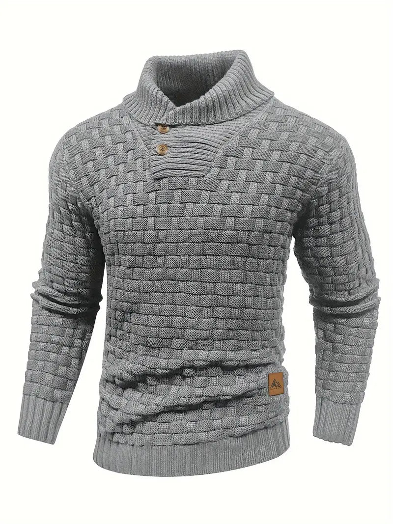 Davide | Pullover da uomo con collo a imbuto, maglia testurizzata, abbottonatura e vestibilità slim