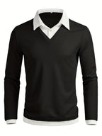 Giulio | Men's Knitted Polo Shirt Colour Block Contrast Collar Long Sleeve