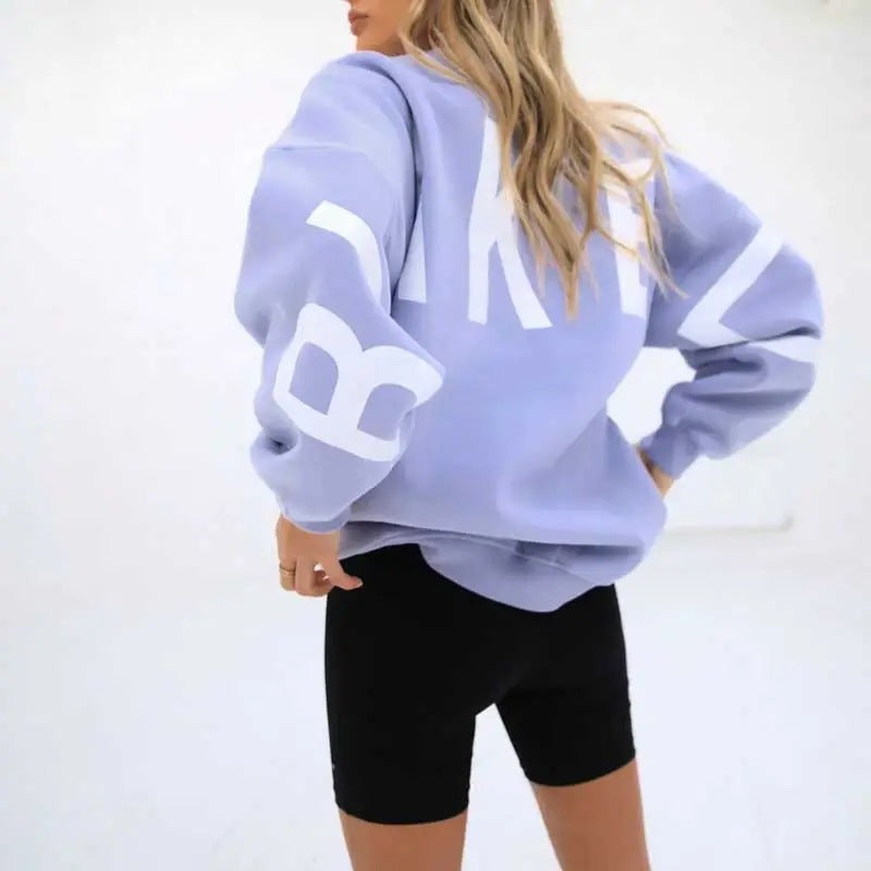 Ada | Women's Relaxed Printed Crew-Neck Sweater with Ribbed Trims – Purple