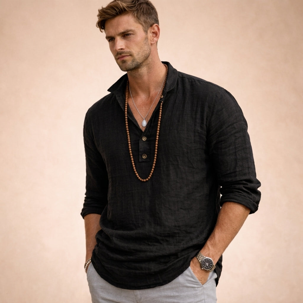 Nicolo | Men's Relaxed Long-Sleeve Collared Shirt