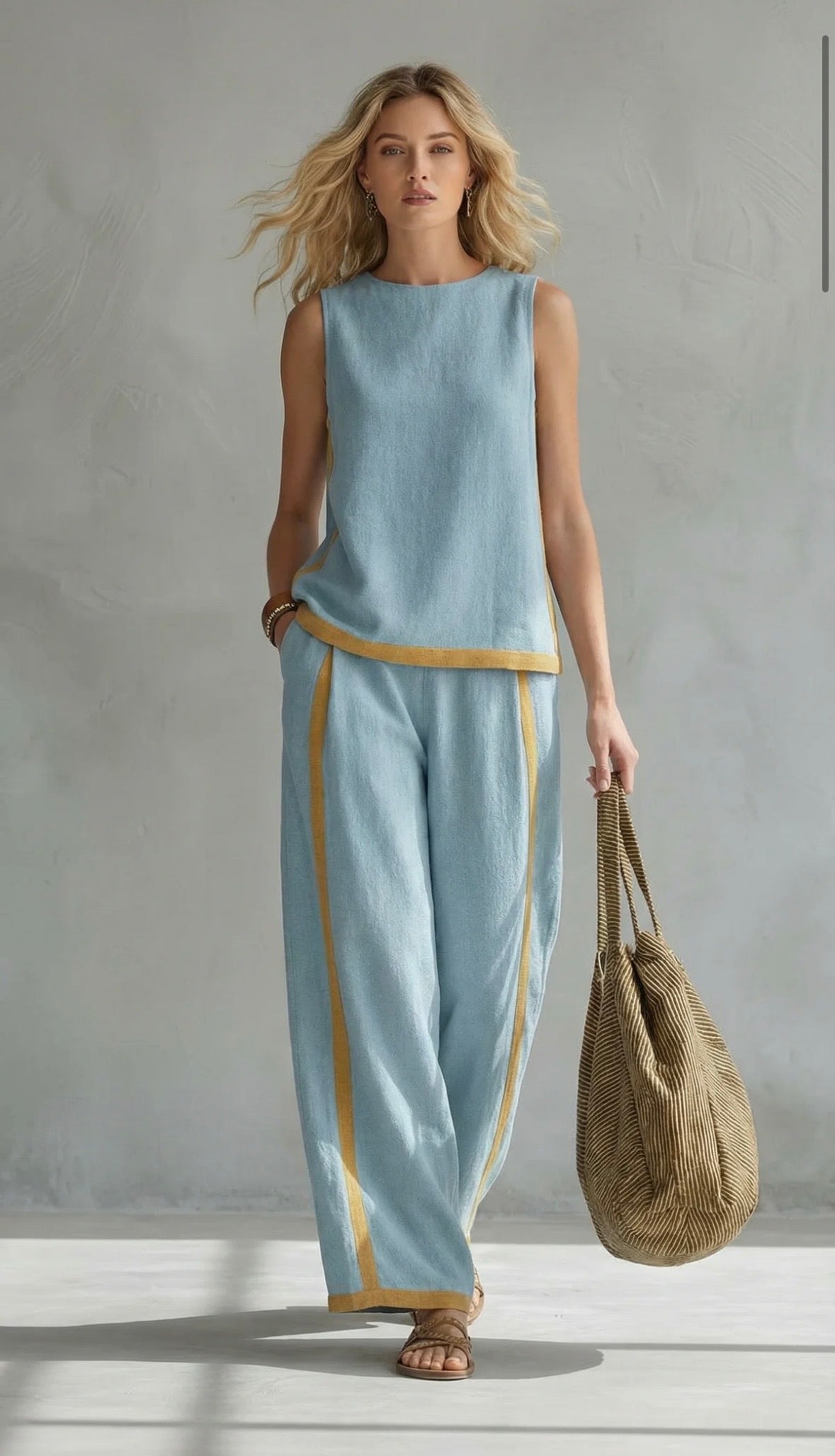Beatrice | Women's Contrast-Trim Waistcoat and Trousers Set - original view 8