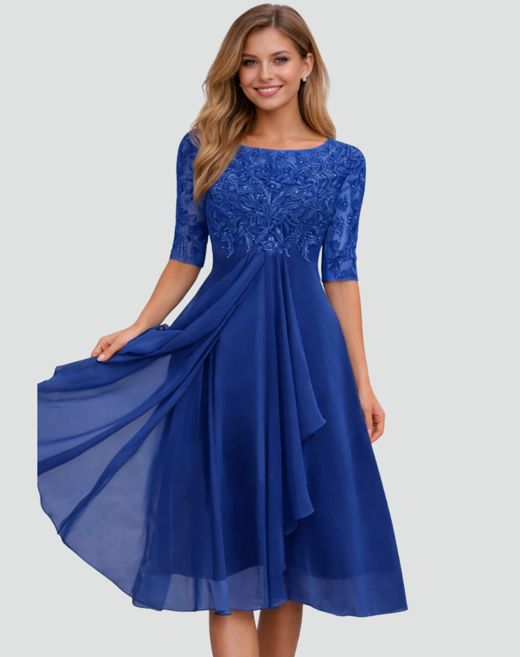 Nadia | Women's Lace-Bodice Three-Quarter Sleeve Midi Occasion Dress – original product photo 7