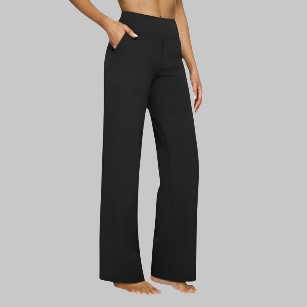 Agnese | Women's High-Waisted Pull-On Trousers with Side Pockets – Black