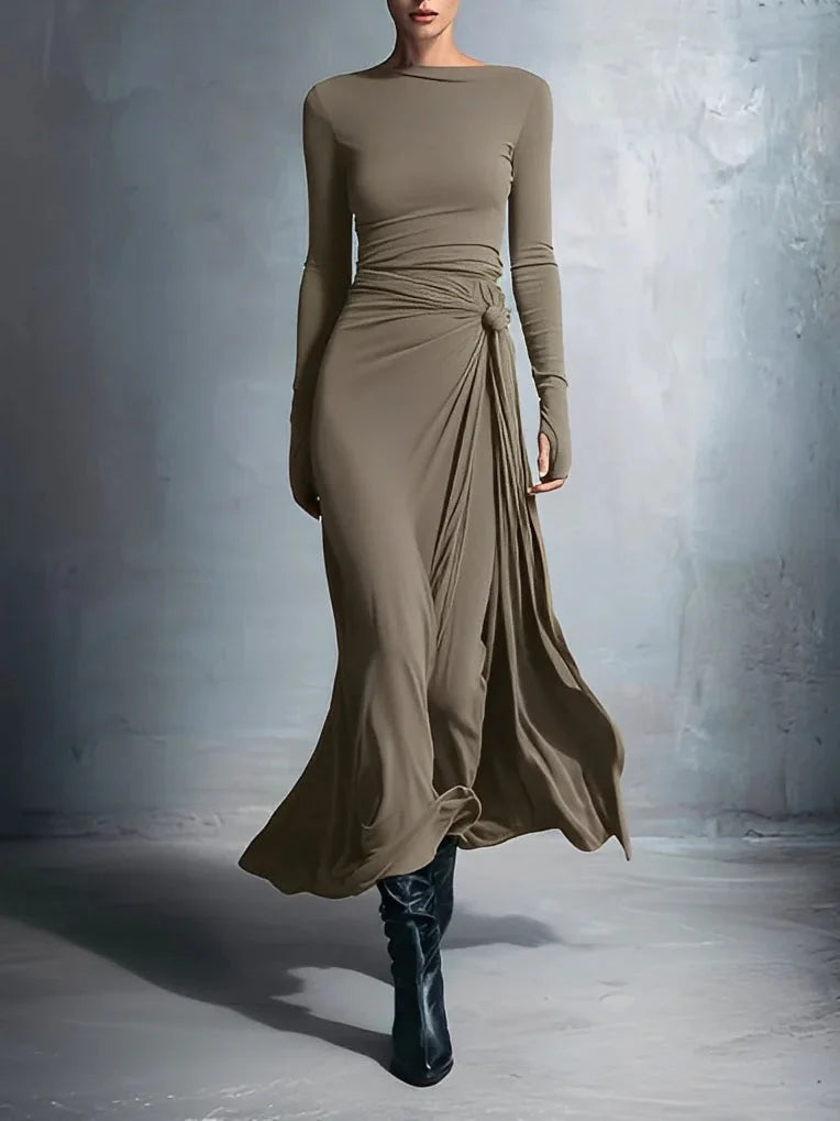 Women's Long-Sleeve Wrap-Knot Maxi Dress - original product view 7