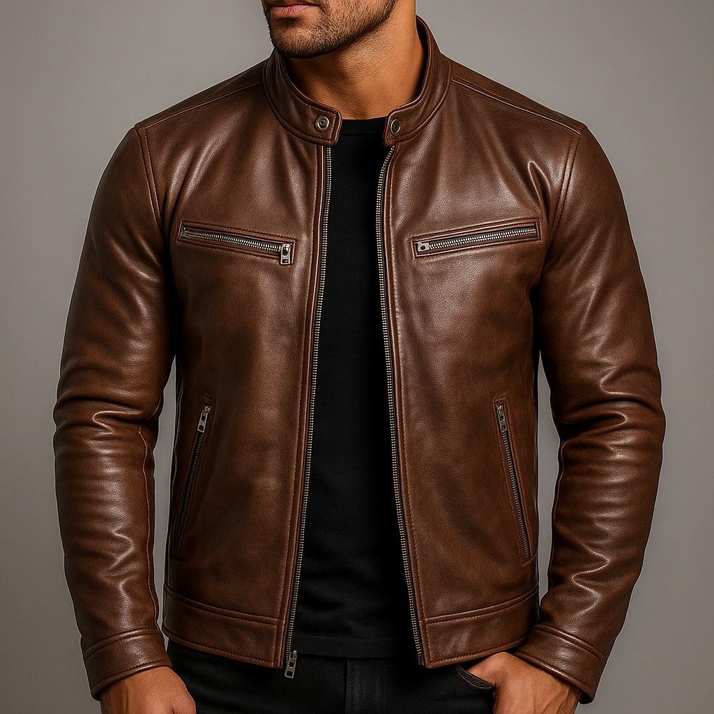 Men's Vintage-Style Zip-Front Collared Jacket original photo 3