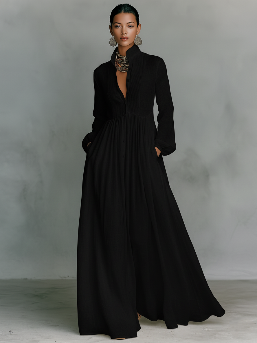 Adriana | Women's High-Neck Patchwork Maxi Dress with Long Sleeves - original image 4
