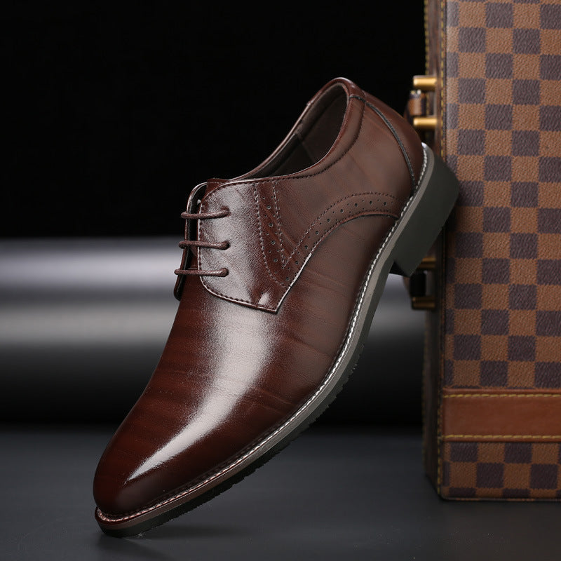 Scarpe da uomo in pelle con lacci e taglie forti, suola in gomma, punta tonda, stile casual da lavoro