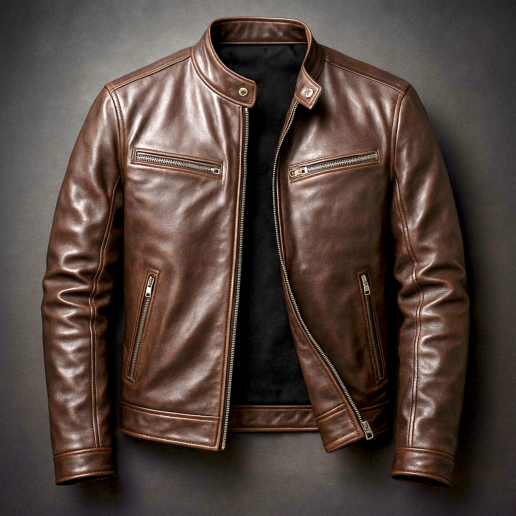 Men's Vintage-Style Zip-Front Collared Jacket original photo 4