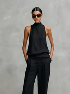 Women's Sleeveless Round-Neck Top and Matching Trousers Set - original photo 2