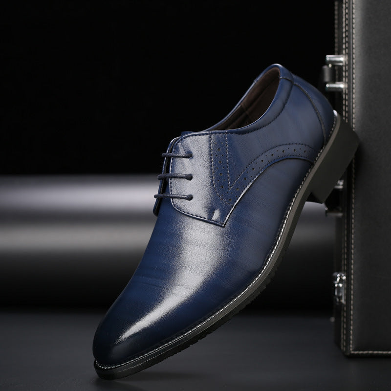 Scarpe da uomo in pelle con lacci e taglie forti, suola in gomma, punta tonda, stile casual da lavoro