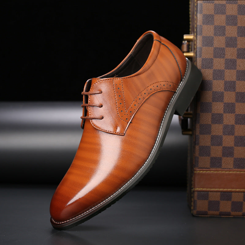 Scarpe da uomo in pelle con lacci e taglie forti, suola in gomma, punta tonda, stile casual da lavoro