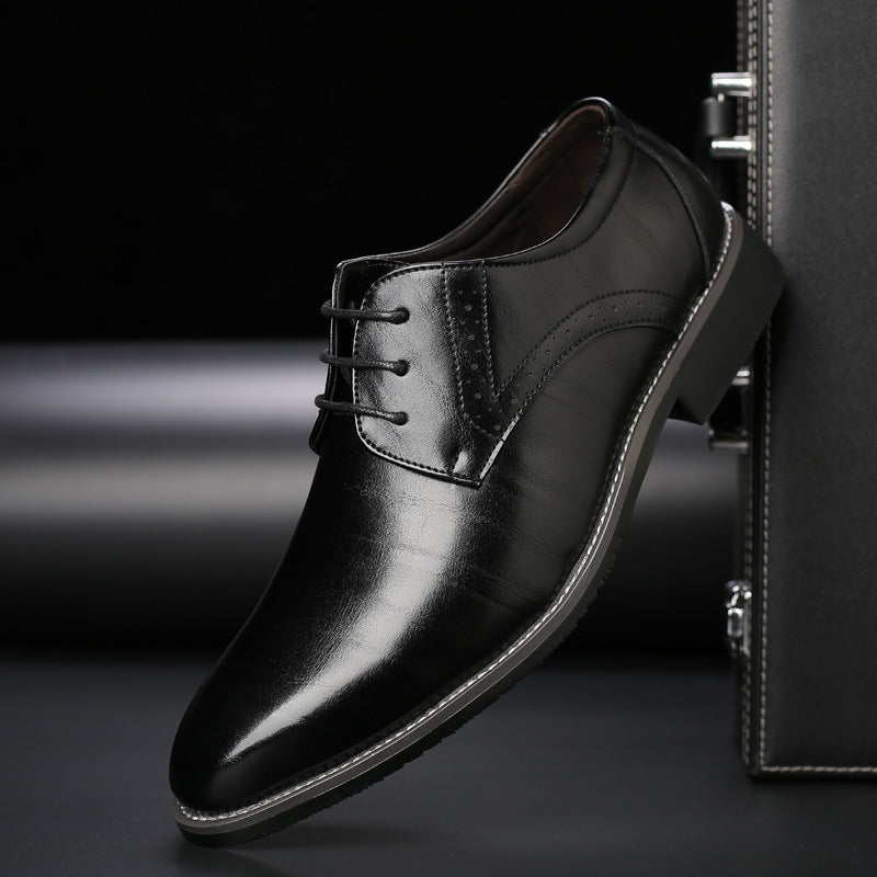 Scarpe da uomo in pelle con lacci e taglie forti, suola in gomma, punta tonda, stile casual da lavoro