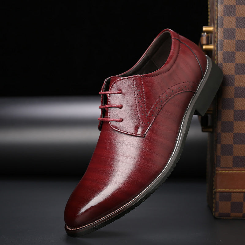 Scarpe da uomo in pelle con lacci e taglie forti, suola in gomma, punta tonda, stile casual da lavoro