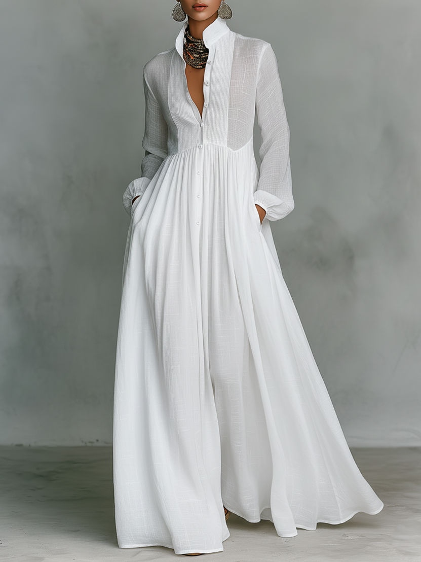 Adriana | Women's High-Neck Patchwork Maxi Dress with Long Sleeves - original image 1