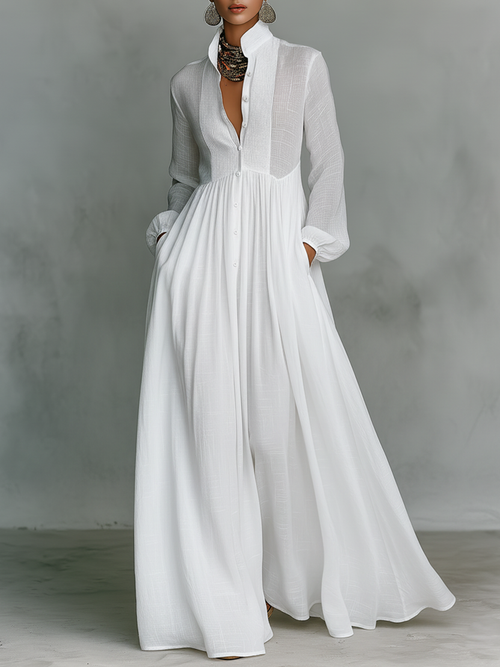 Adriana | Women's High-Neck Patchwork Maxi Dress with Long Sleeves - original image 1