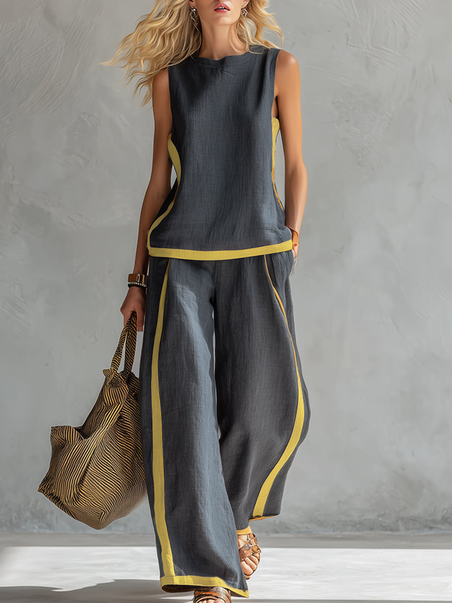 Beatrice | Women's Contrast-Trim Waistcoat and Trousers Set - original view 3