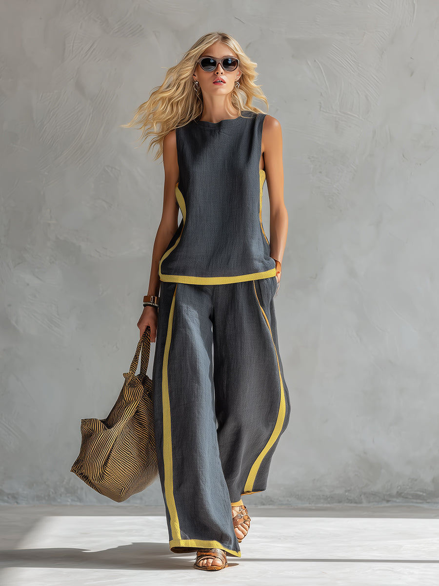 Beatrice | Women's Contrast-Trim Waistcoat and Trousers Set - original view 1