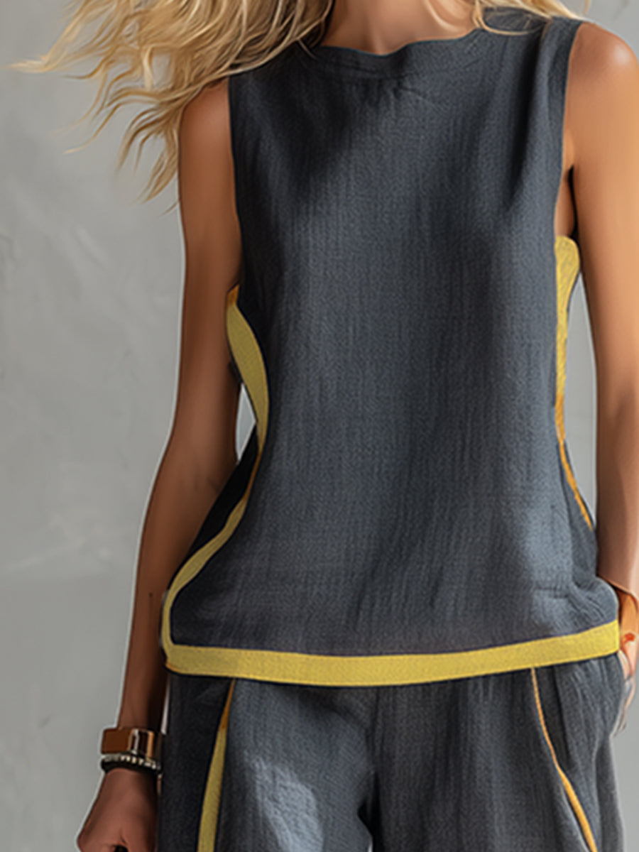 Beatrice | Women's Contrast-Trim Waistcoat and Trousers Set - original view 9