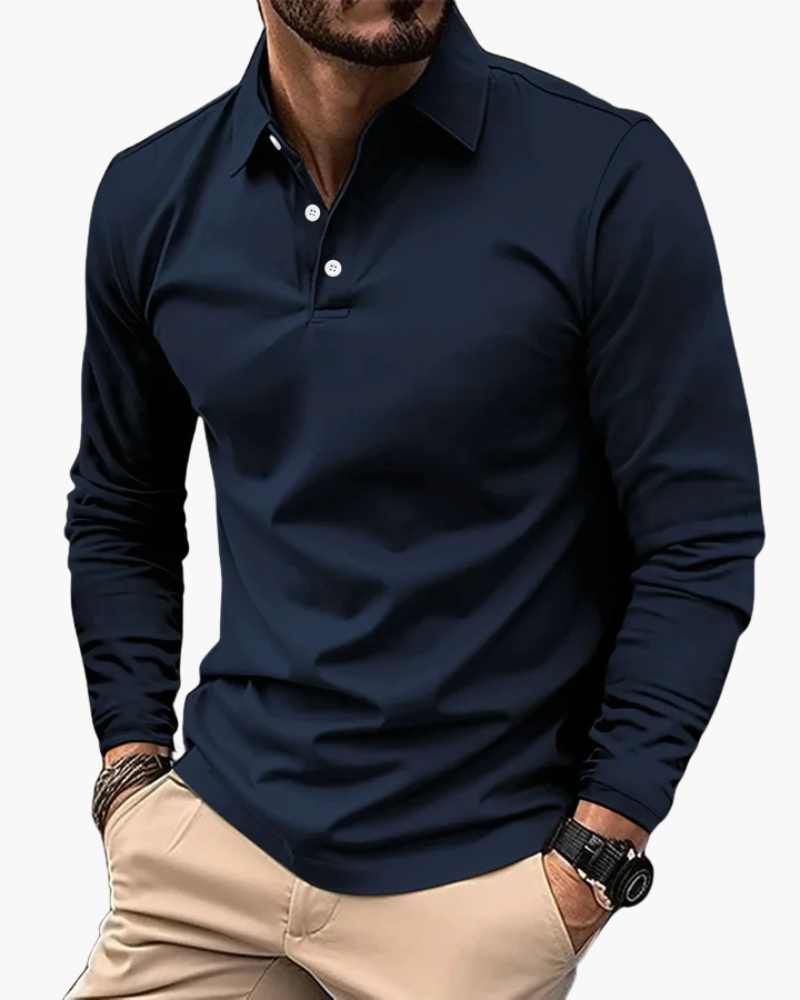 Massimo | Men's Classic Long-Sleeve Button Polo Shirt – original product view 2