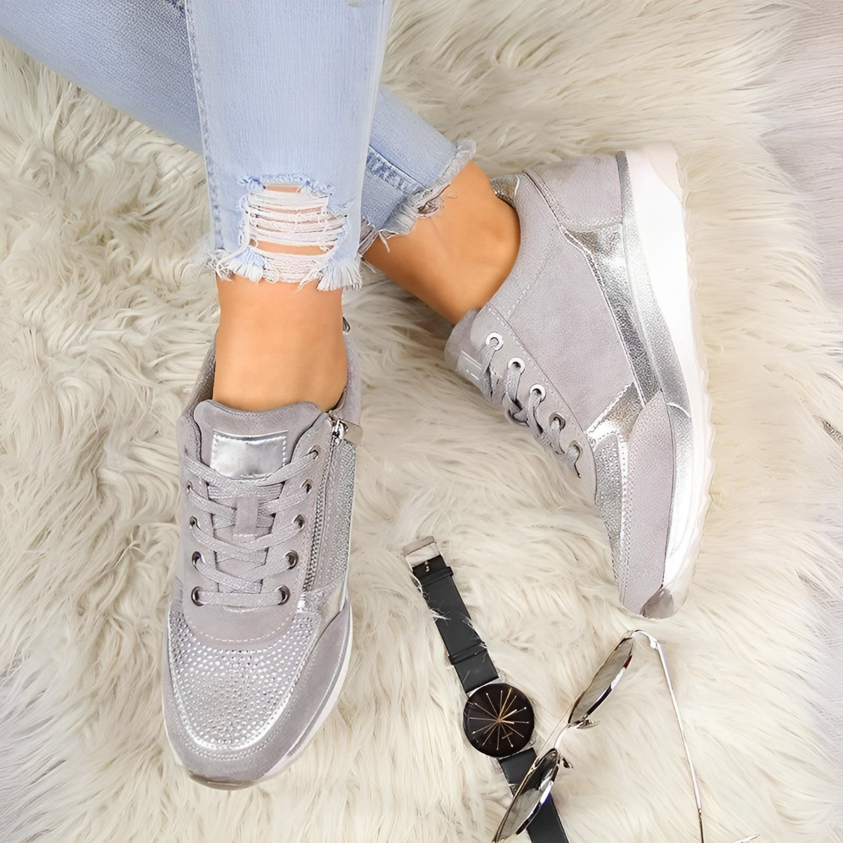 Rosamaria Women's Zip-Detail Everyday Sneakers original photo