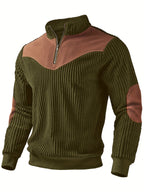 Massimo | Maglione da uomo a coste con mezza zip, collo alla coreana e toppe sulle spalle a contrasto