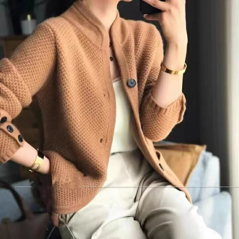 Luciana | Women's High-Neck Knit Cardigan – Orange