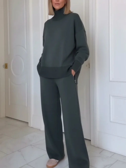 Carlotta | Women's High-Neck Zip Top and Straight-Leg Trousers Set - original view 2