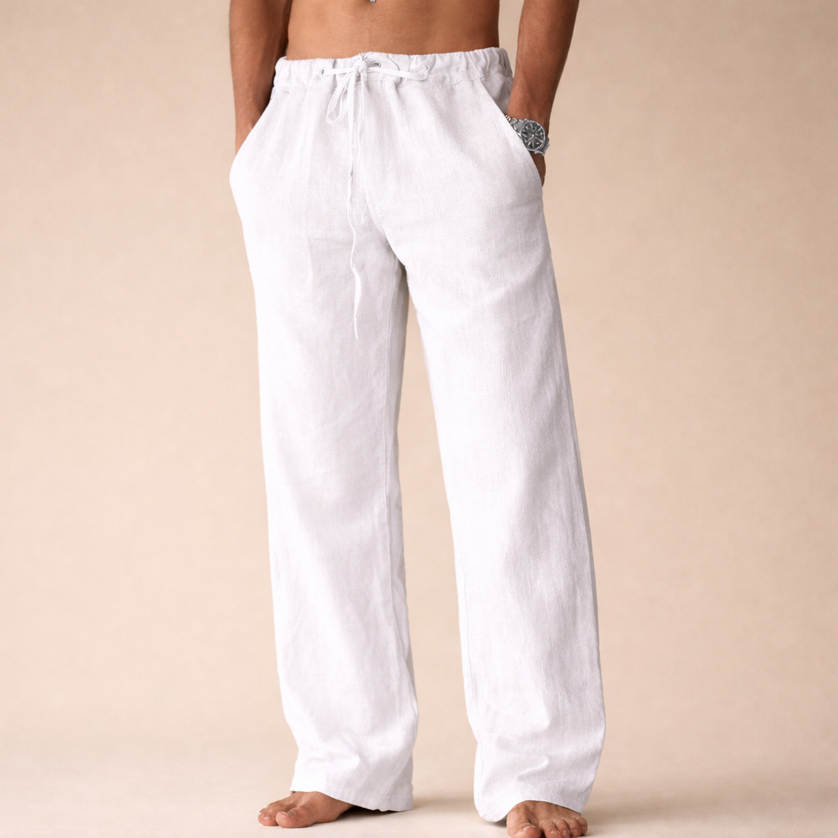 Men's Relaxed Drawstring Linen Trousers – original product photo 2
