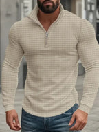Domenico | Pullover da uomo con mezza zip, motivo a coste, collo alla coreana e maniche lunghe