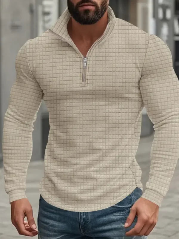 Domenico | Pullover da uomo con mezza zip, motivo a coste, collo alla coreana e maniche lunghe