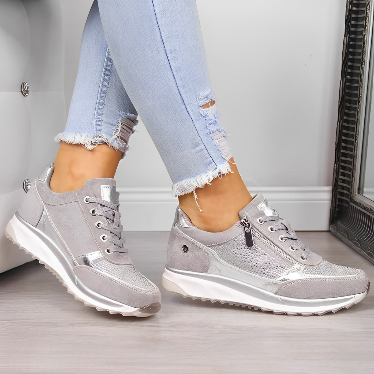 Rosamaria Women's Zip-Detail Everyday Sneakers original photo