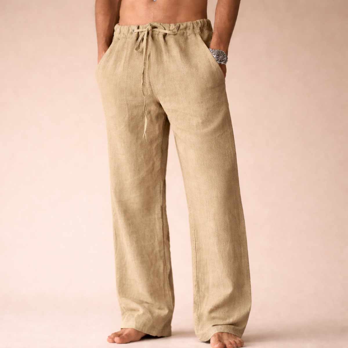 Men's Relaxed Drawstring Linen Trousers – original product photo 3