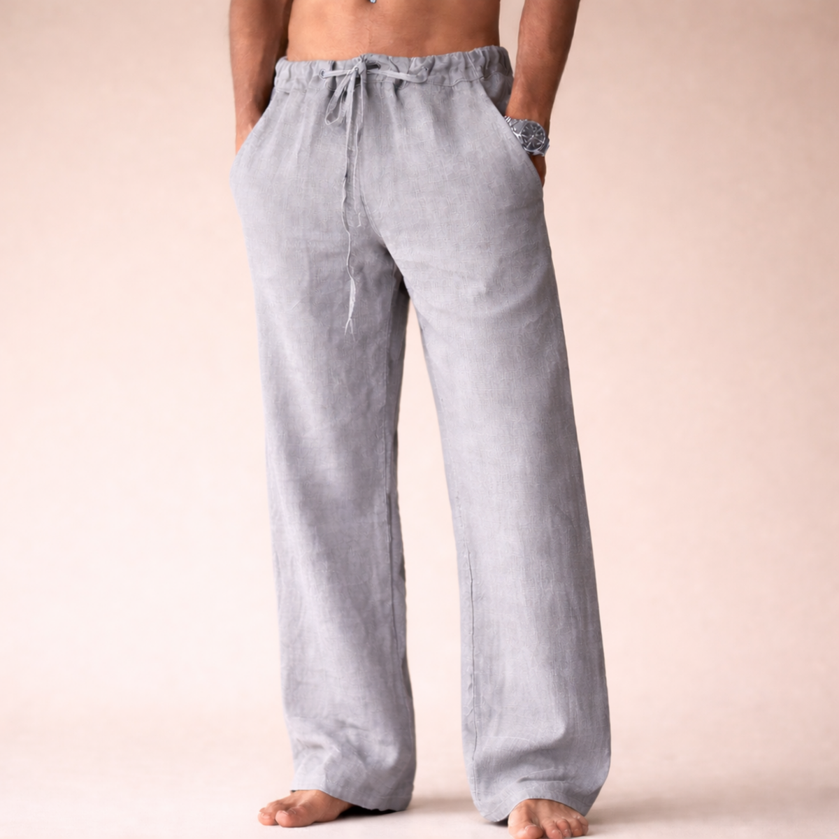 Men's Relaxed Drawstring Linen Trousers – original product photo 5