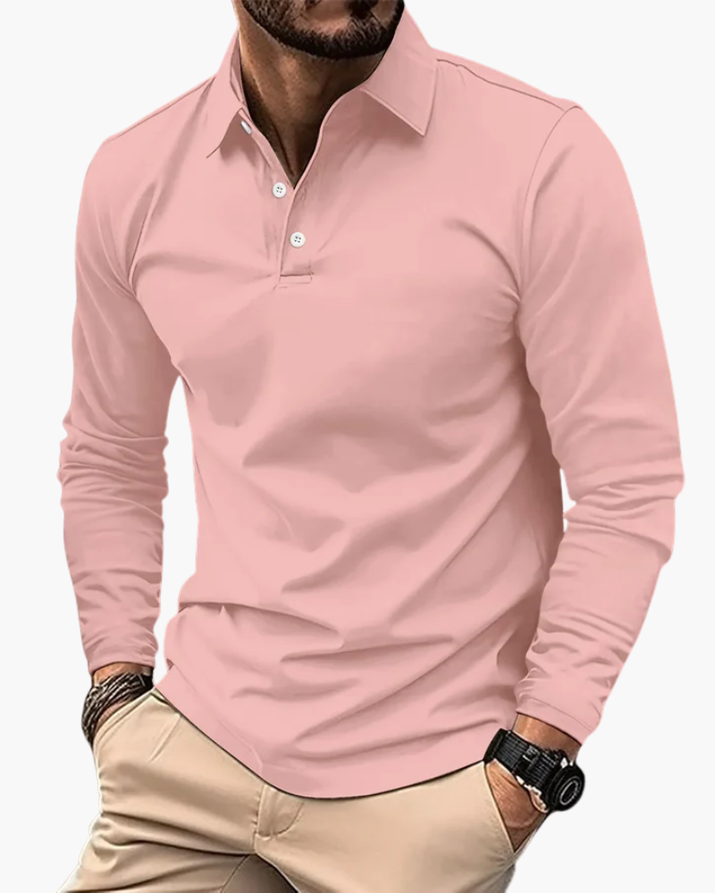 Massimo | Men's Classic Long-Sleeve Button Polo Shirt – original product view 3