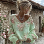 Floral V-neck knit pullover - original view 5