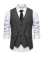 Diego | Gilet da uomo effetto tweed, scollo a V, texture, chiusura frontale con bottoni, stile vintage