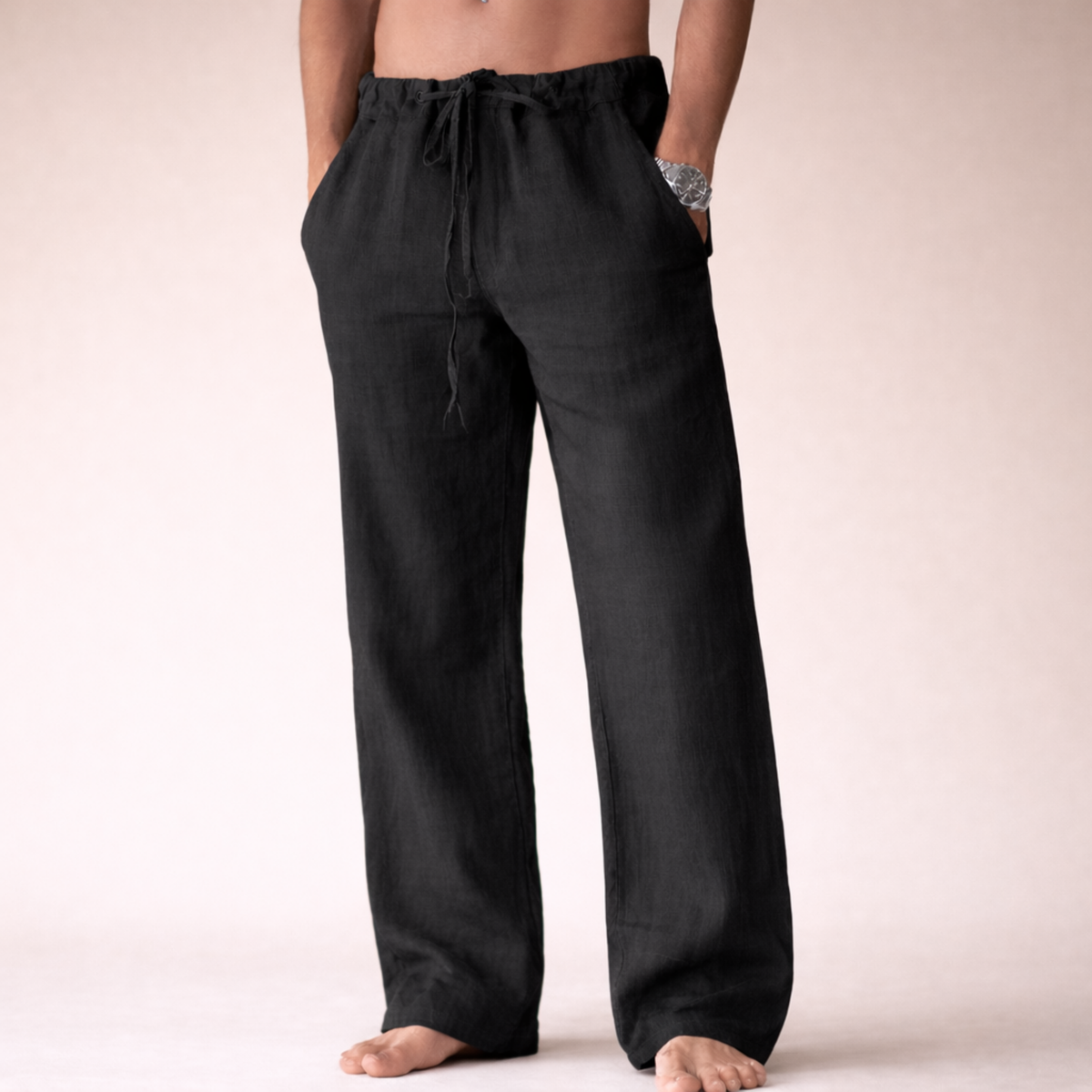 Men's Relaxed Drawstring Linen Trousers – original product photo 4