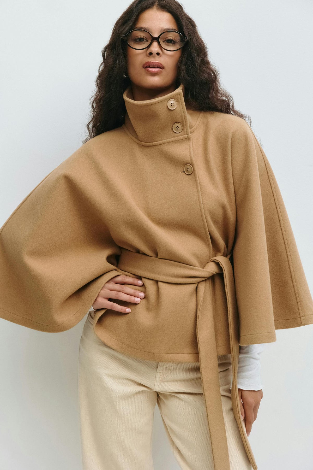 Ginevra | Women's High-Collar Belted Cape-Style Coat original photo 8